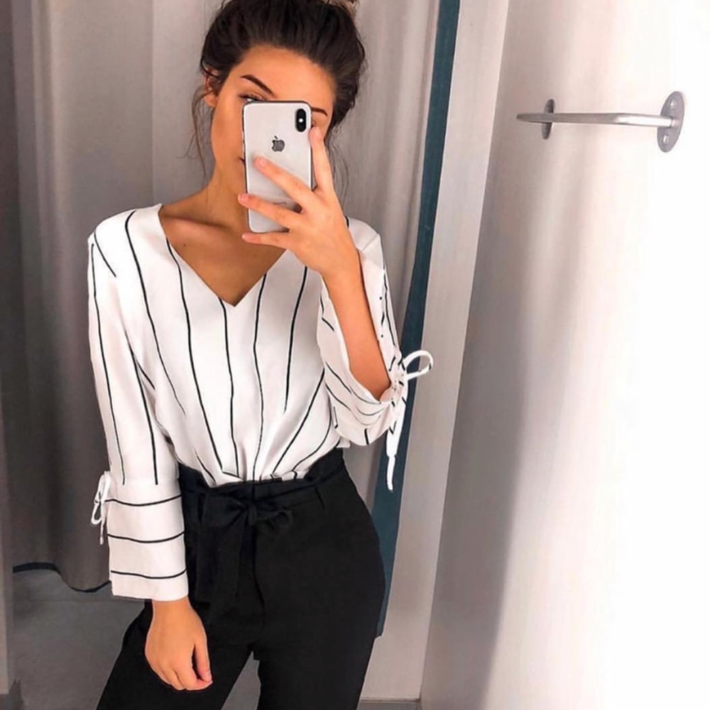 H&M Black & White Striped Blouse